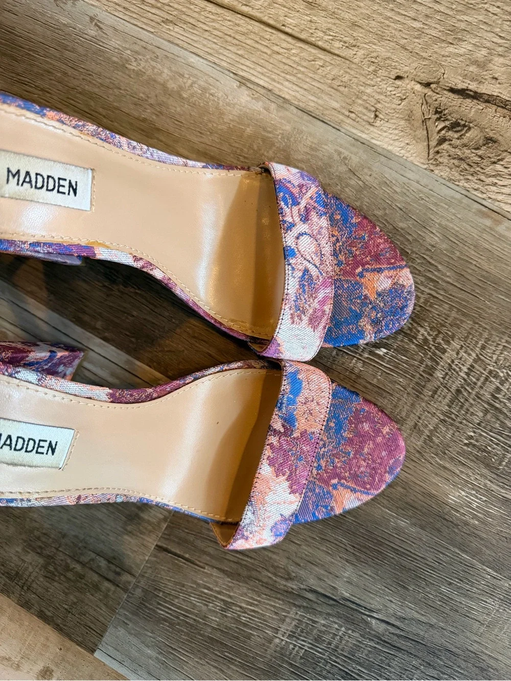 Steve Madden Pink and Blue Floral Block Heel Sandals